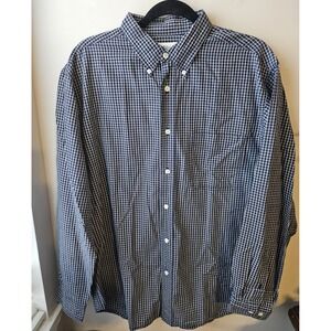 Merona Men's Large‎ Blue White Check Button Down Shirt 100% Cotton Long Sleeve